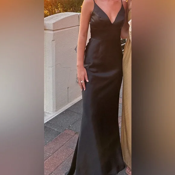 Jenny Yoo Black Satin Gown - Picture 1 of 5